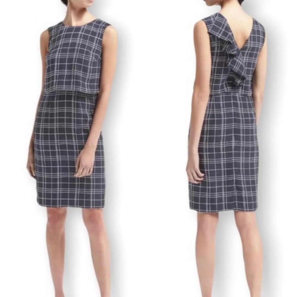 Banana Republic Navy and White Plaid Midi Dress